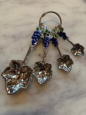 Towle Silver Leaf Grape Key Ring with Blue and Green Accents